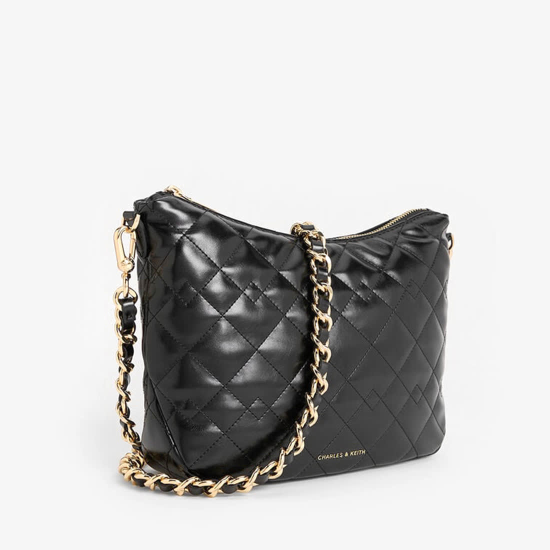 Charles & Keith  Duo Quilted Slouchy Black Hobo Bag-1