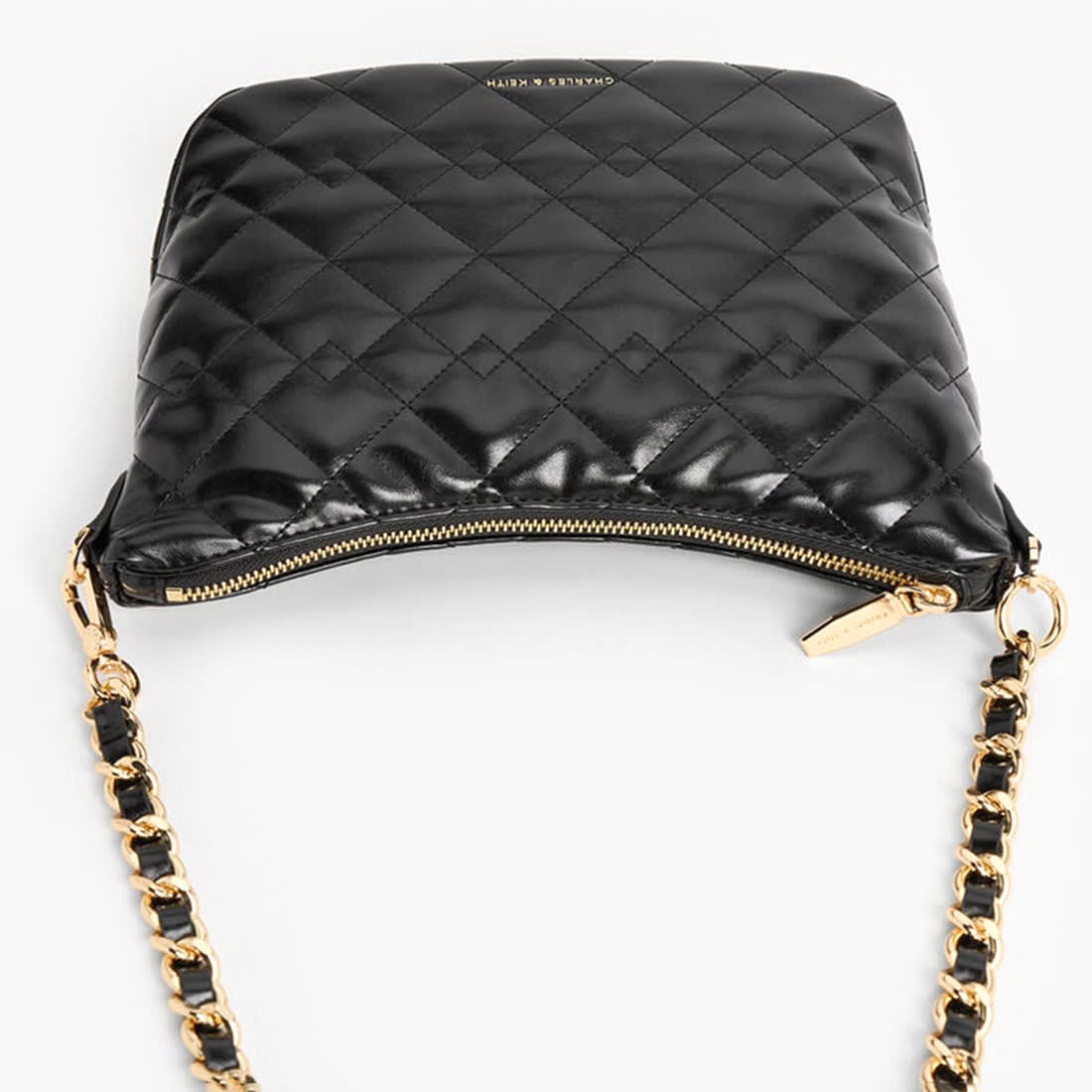 Charles & Keith  Duo Quilted Slouchy Black Hobo Bag-3