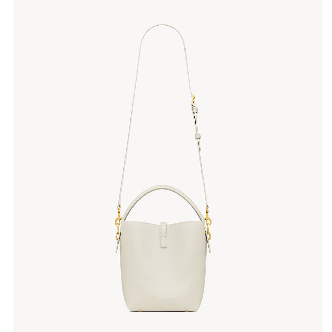 YSL le 37 Small Shiny White Bucket Bag-2