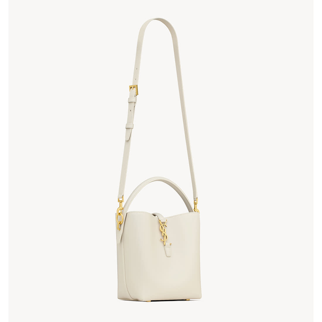 YSL le 37 Small Shiny White Bucket Bag-1