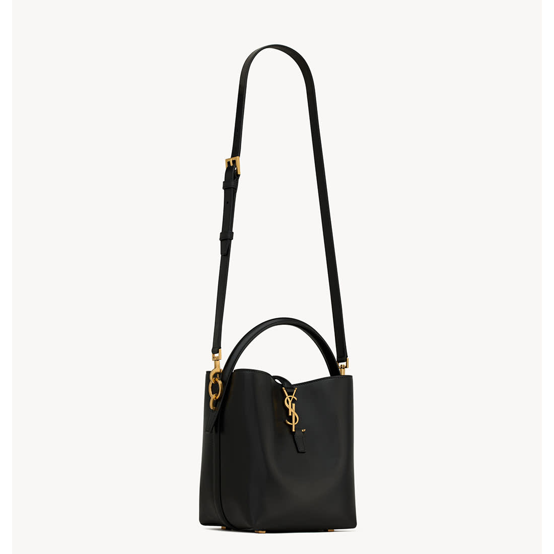YSL le 37 Small Shiny Black Bucket Bag-2