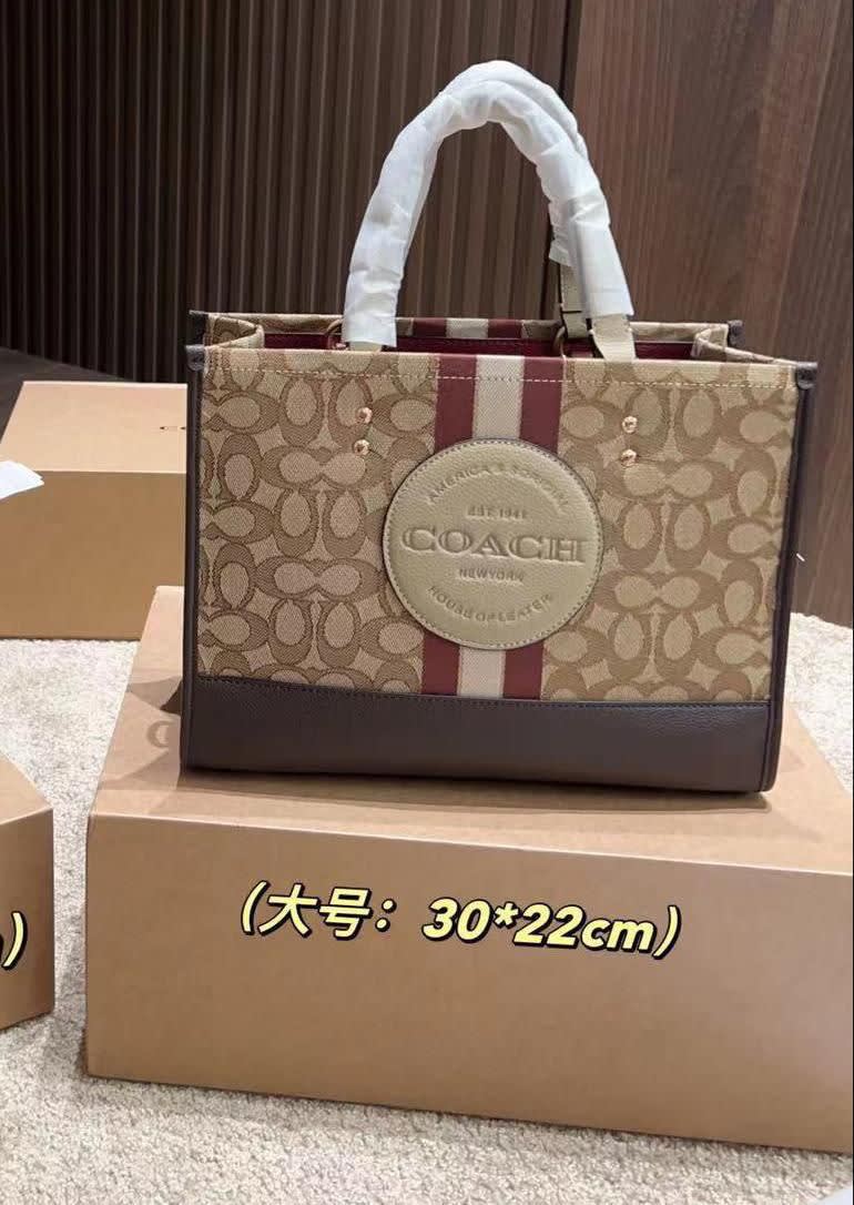 Coach Dempsey Tote Bag 40 In Signature Jacquard With Stripe And Coach Patch- Brown-0