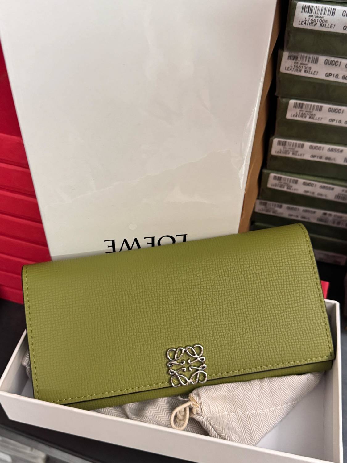 Loewe Anagram Green Vertical Wallet-0
