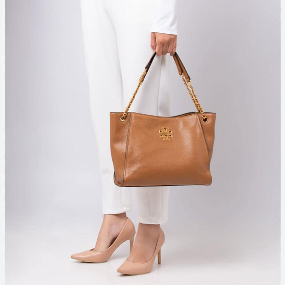 Tory Burch Britten Small Slouchy Brown Tote Bag-0