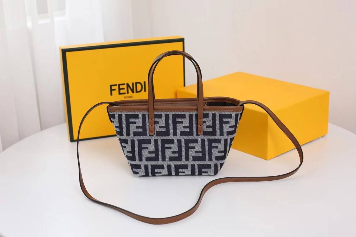 Fendi Mini Jacquard Bag with FF Print in Dark Blue-0