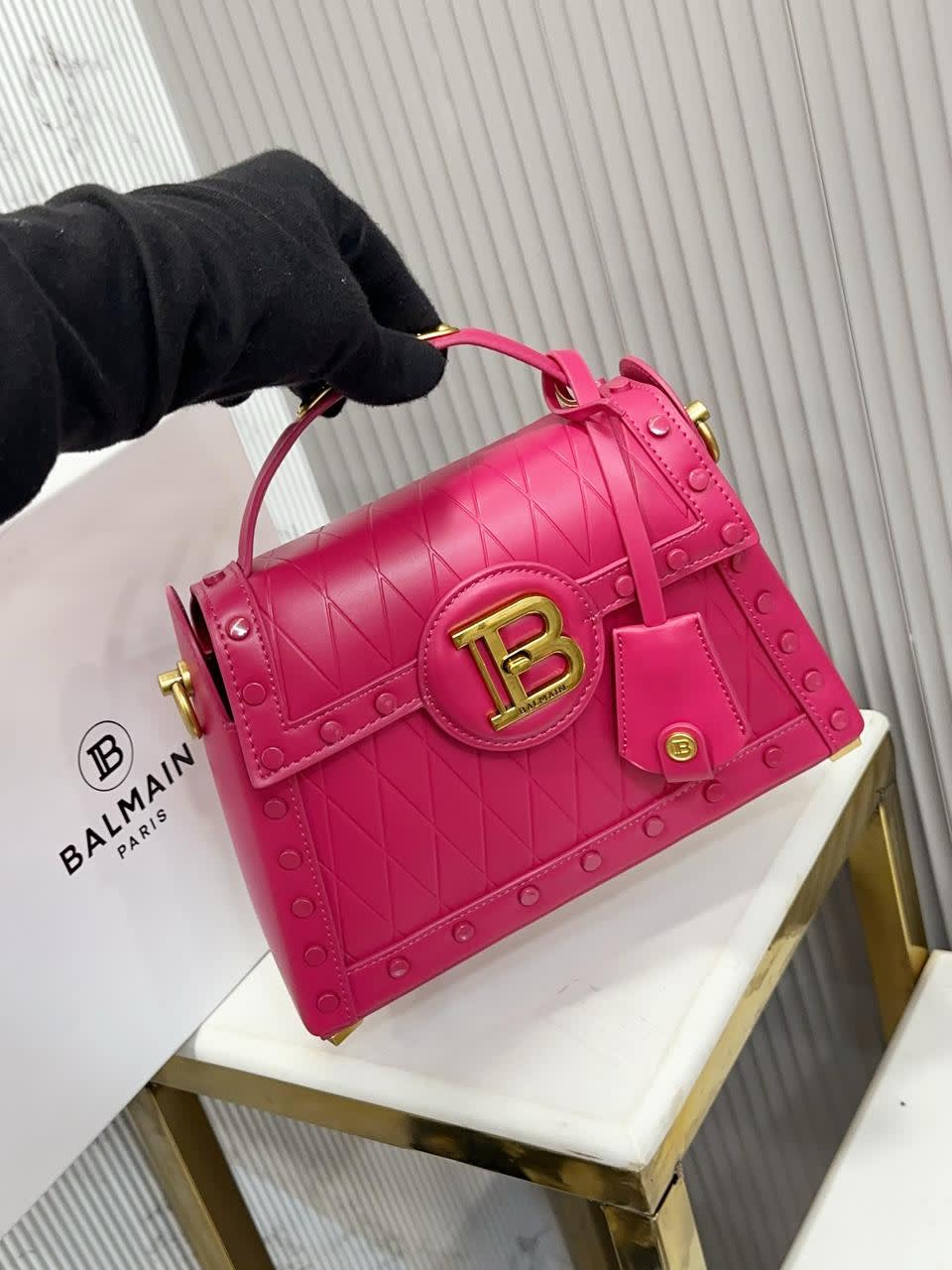 Balmain B-Buzz Glazed Pink Leather Dynasty Bag-0