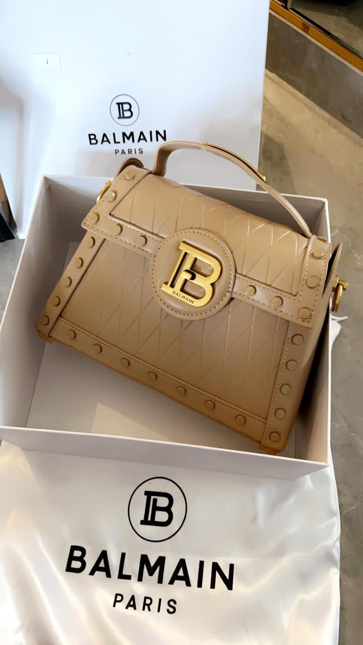 Balmain B-Buzz Glazed Beige Leather Dynasty Bag-0