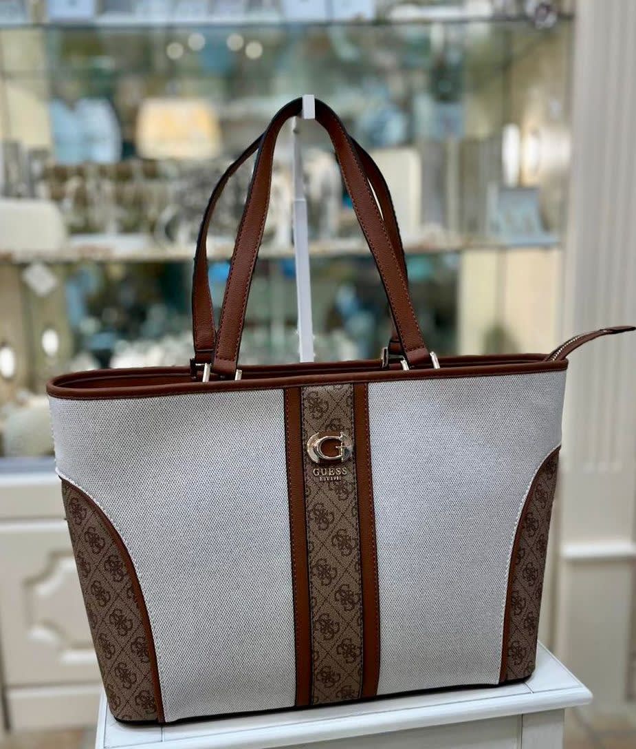 Guess Shopper Kerima White & Brown Tote Bag-0