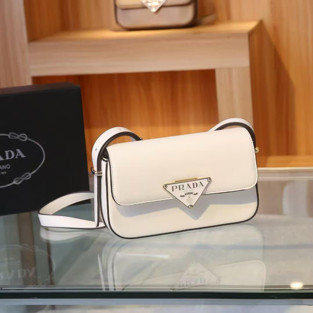 Prada Triangle Logo White Shoulder Bag-0