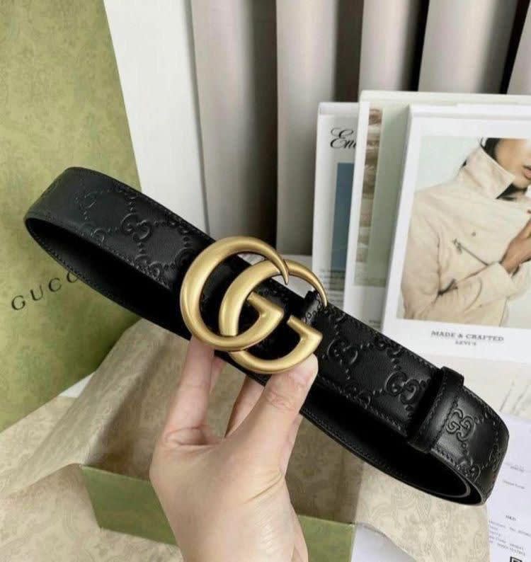 Gucci Black & Golden Elastic Band Crystal Embellished Buckle Belt-0