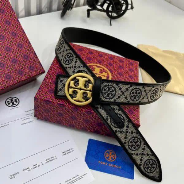 Tory Burch Black & Golden Embellished Buckle Belt-0