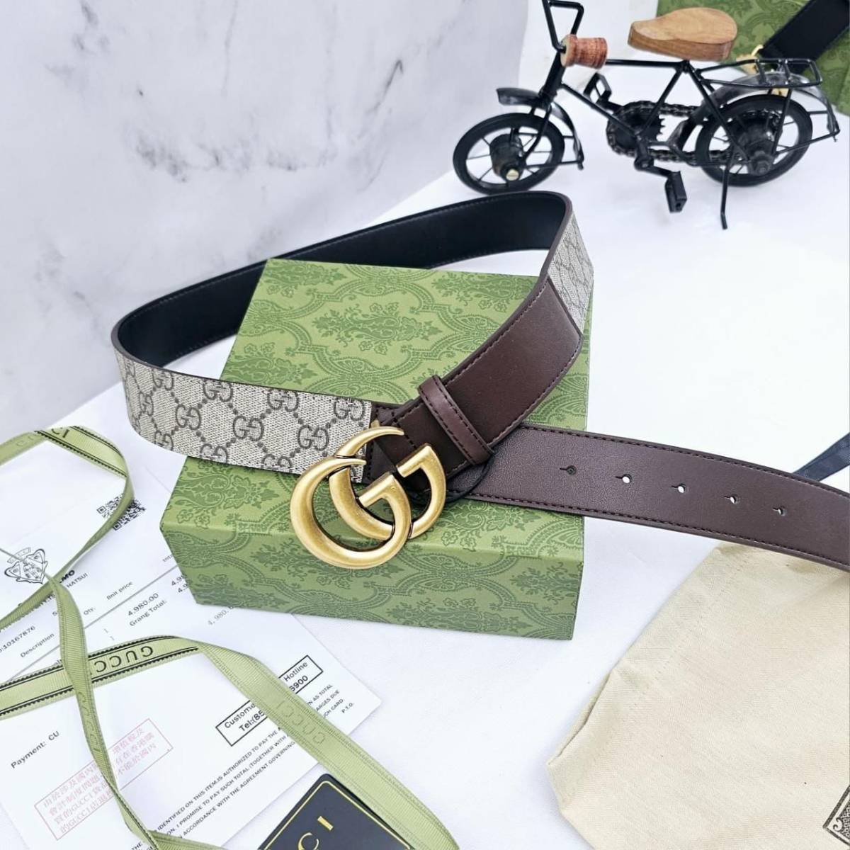 Gucci Brown & Golden Elastic Band Crystal Embellished Buckle Belt-0