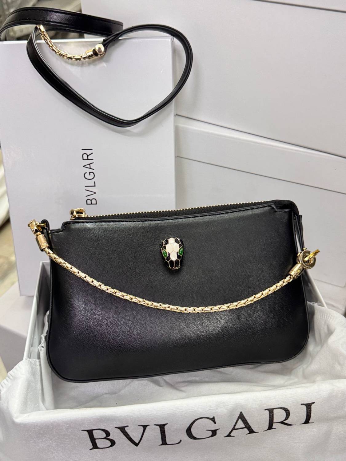 Bvlgari Serpenti  Accessory Pouch Black Leather Bag-0