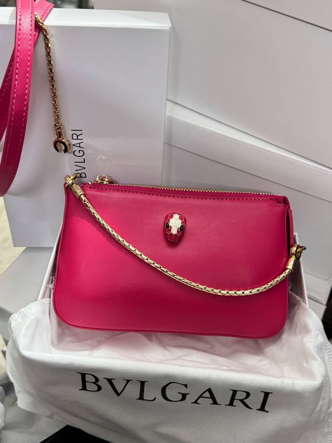 Bvlgari Serpenti Accessory Pouch Pink Leather Bag-0