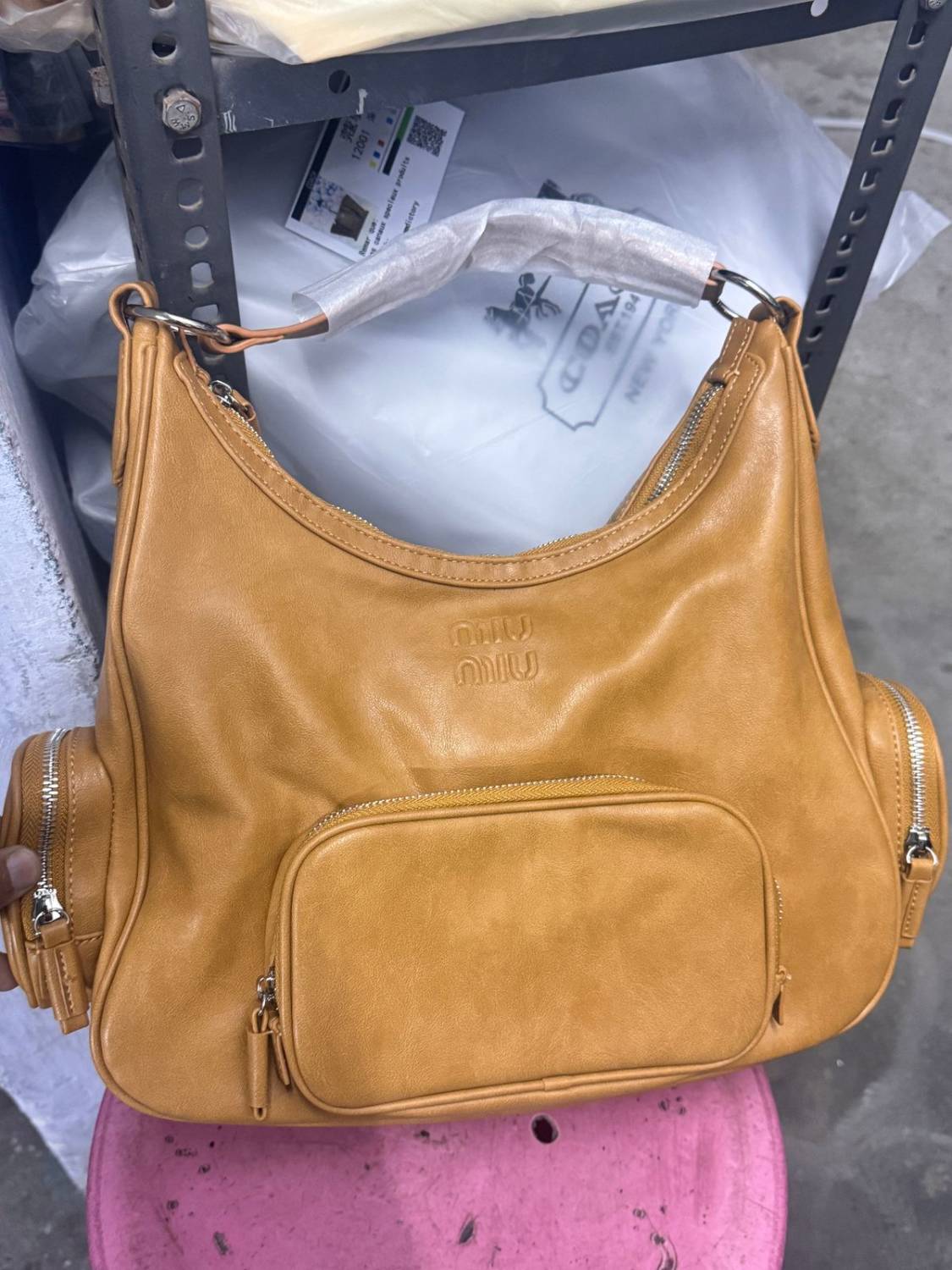 Miu Miu Brown Leather Cargo Pocket Bag-0