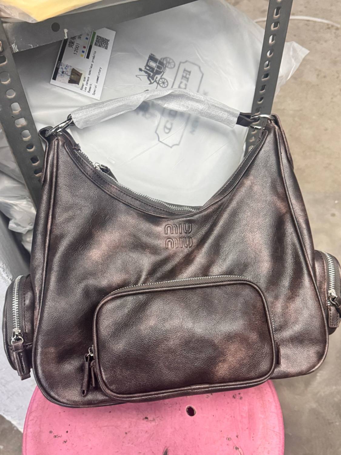 Miu Miu Beige Leather Cargo Pocket Bag-0