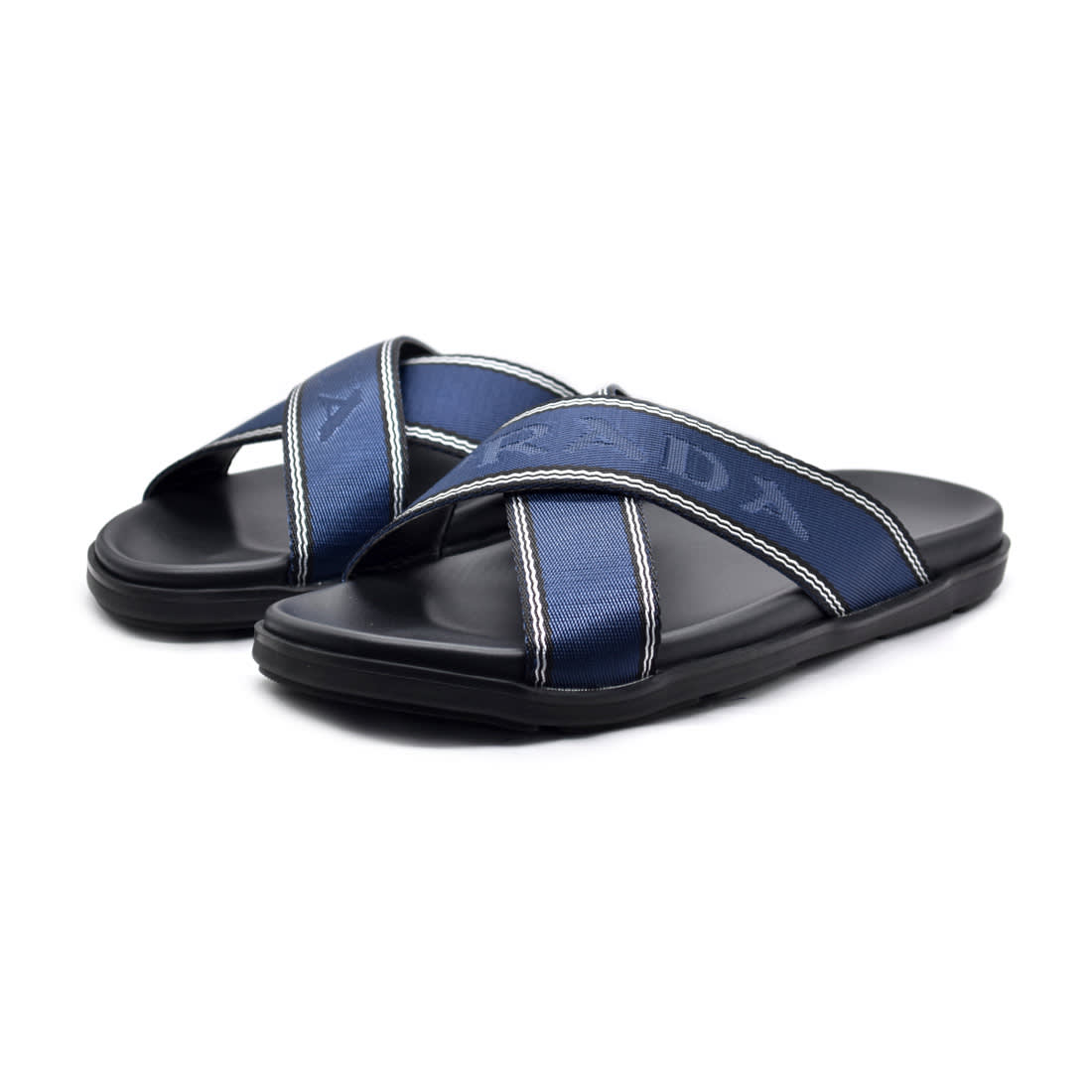 Prada Black/Blue Saffiano leather Crisscross Flip-flops-0