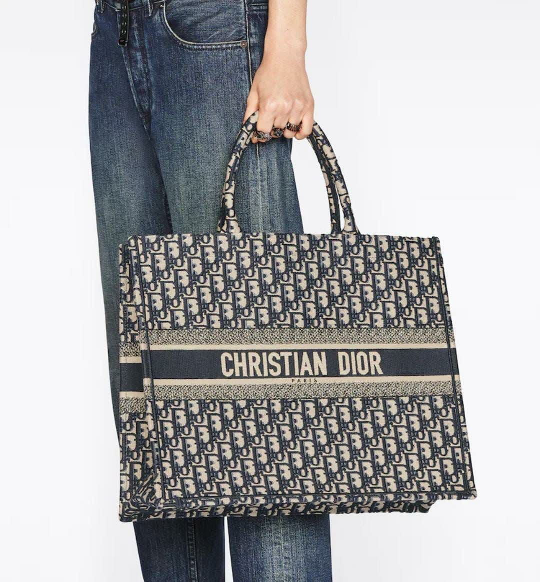 Dior Oblique Embroidered Canvas Large Book Black Tote Bag-0