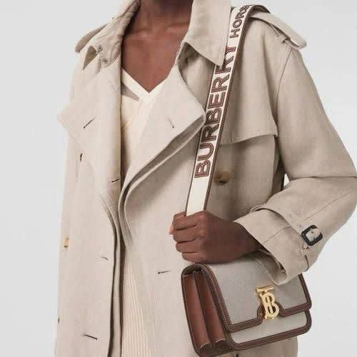 Burberry Beige/Brown Canvas and Leather Small TB Shoulder Bag-1