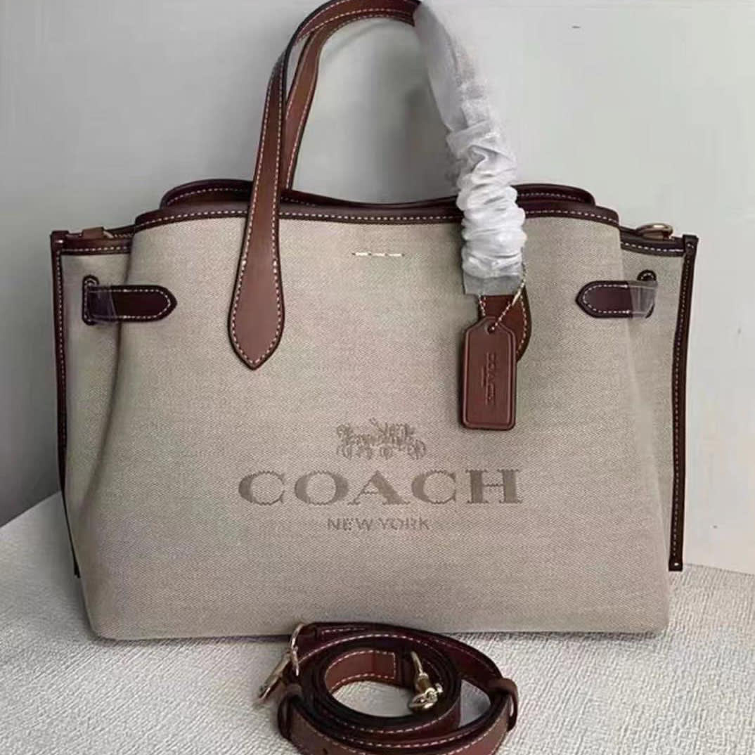 Coach Carryall Fabric Cow Leather Patchwork Beige Shoulder Bag-1