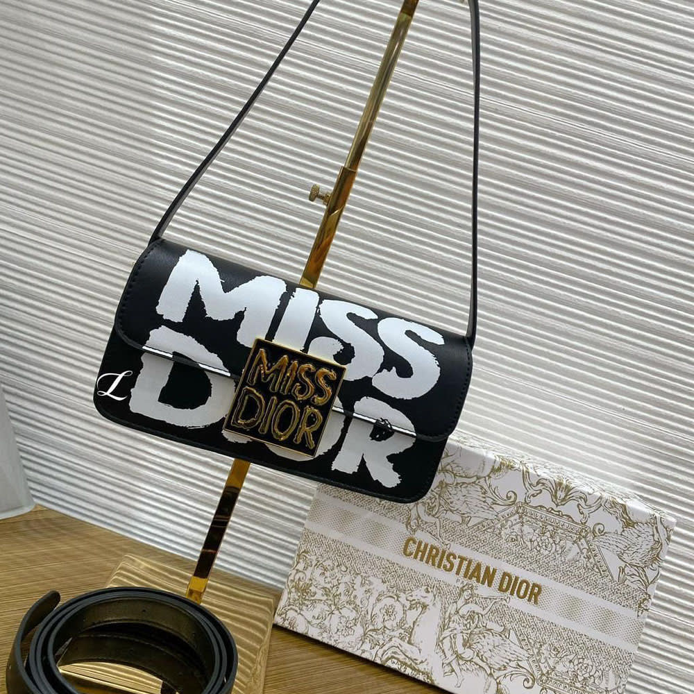 Miss Dior Flap Bag Black Miss Dior Graffiti Printed Calfskin-0