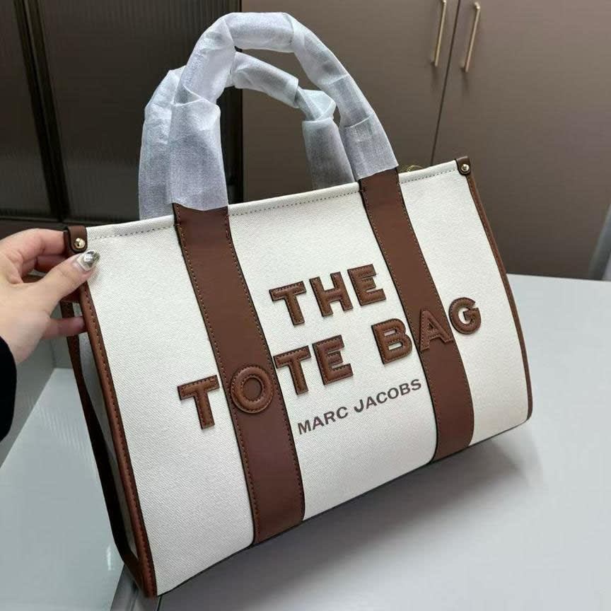 Marc Jacobs Canvas White Leather Tote Bag-0