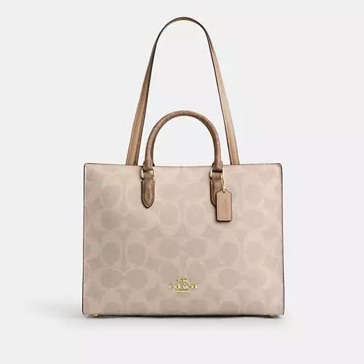 Coach Maggie Tote Bag In  Beige Blocked Signature Canvas-0