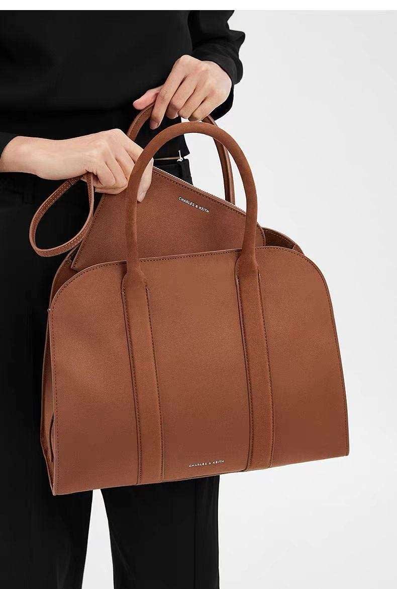 Charles & Keith Axel Faux Suede Brown Bowling Bag-1