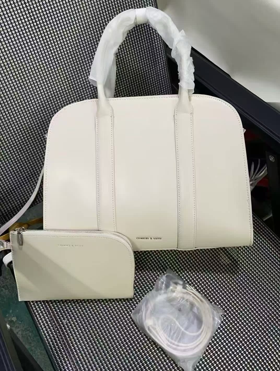 Charles & Keith Axel Faux Suede White Bowling Bag-0