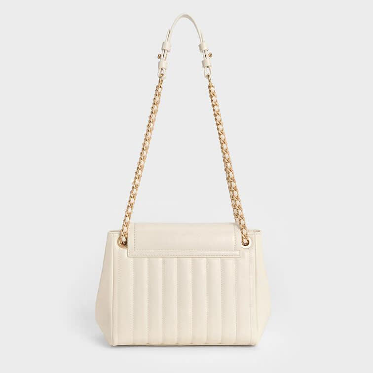 Charles & Keith Axel Faux Suede White Bowling Bag-1