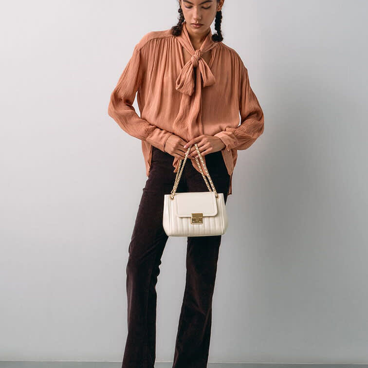 Charles & Keith Axel Faux Suede White Bowling Bag-6