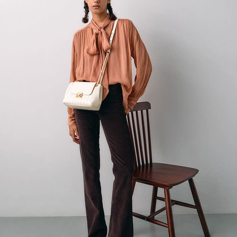 Charles & Keith Axel Faux Suede White Bowling Bag-7