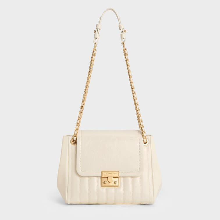 Charles & Keith Axel Faux Suede White Bowling Bag-0