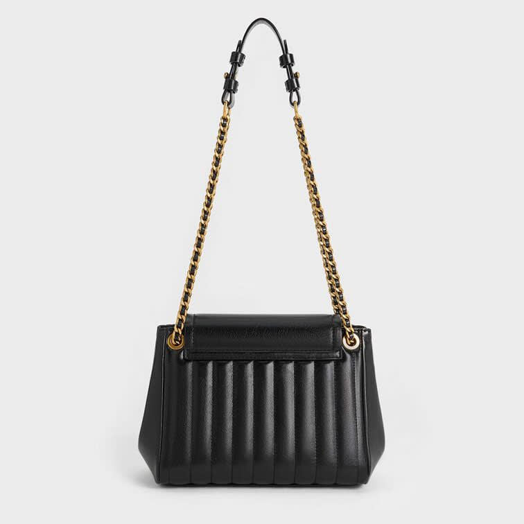 Charles & Keith Axel Faux Suede Black Bowling Bag-1