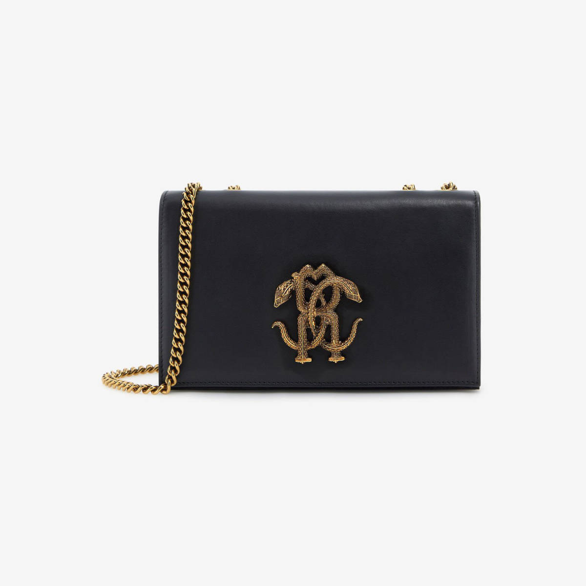 Roberto Cavalli Monogram Mirror Snake Black Shoulder Bag-0