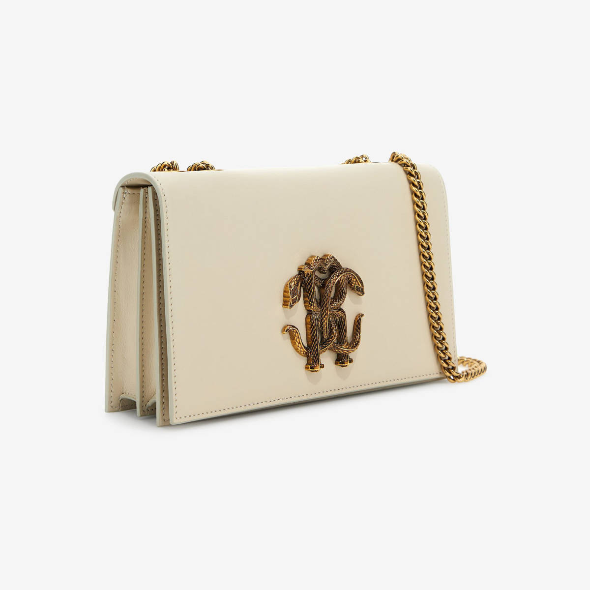 Roberto Cavalli Monogram Mirror Snake White Shoulder Bag-2