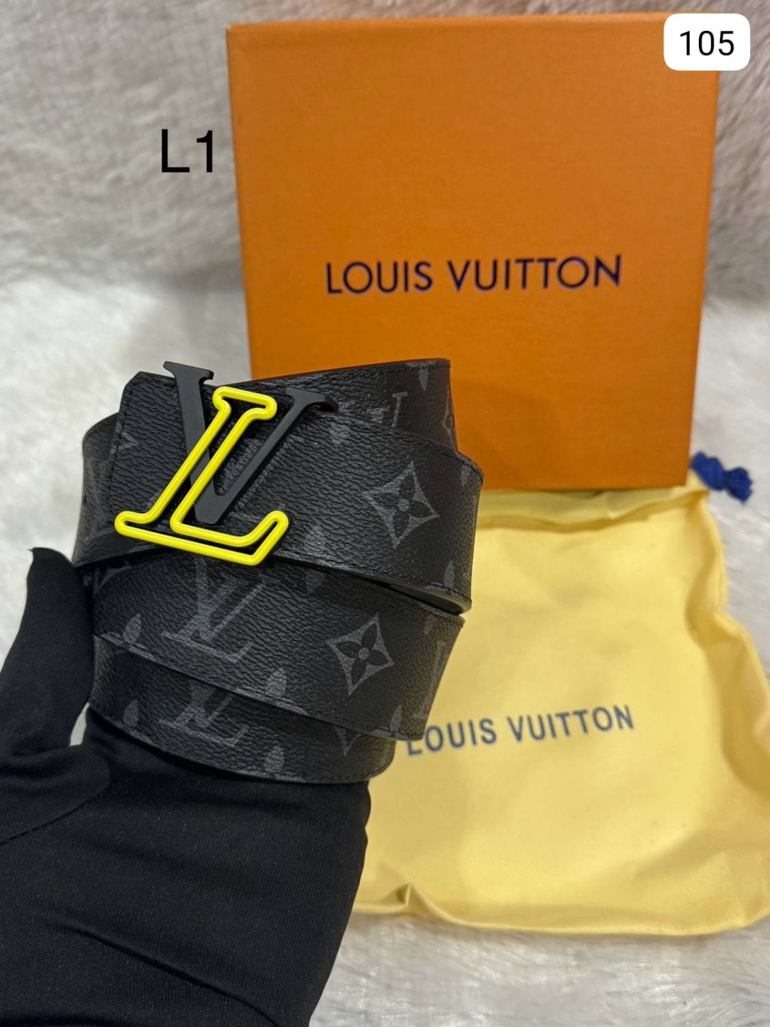 Louis Vuitton Black & Yellow Premium Quality Leather Belt-0