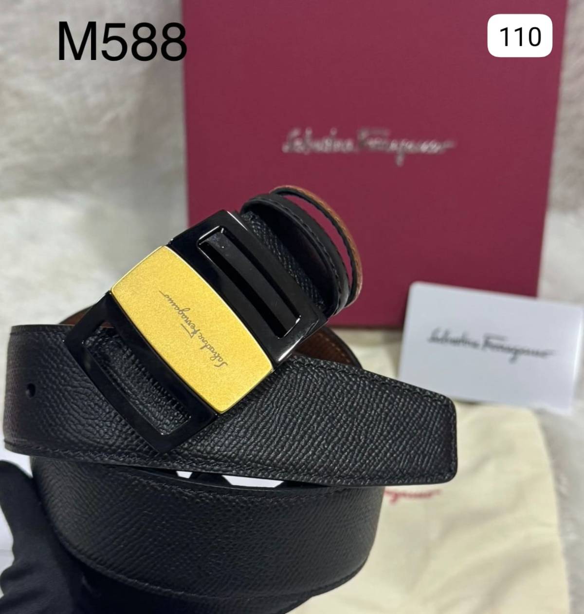 Salvatore Ferragamo Golden & Black Premium Quality Leather Belt-0