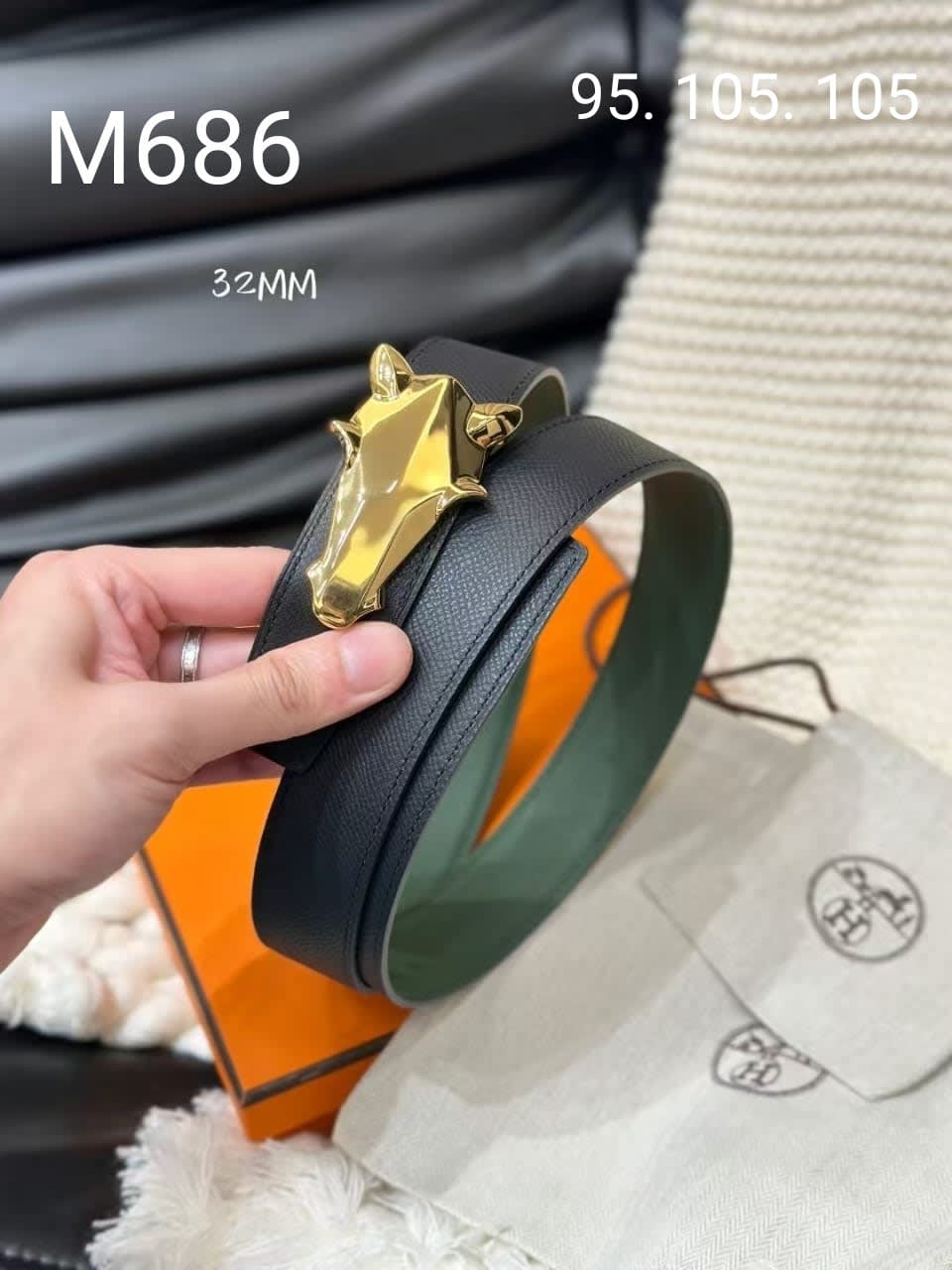 Hermes Black & Green Premium Quality Leather Belt-0