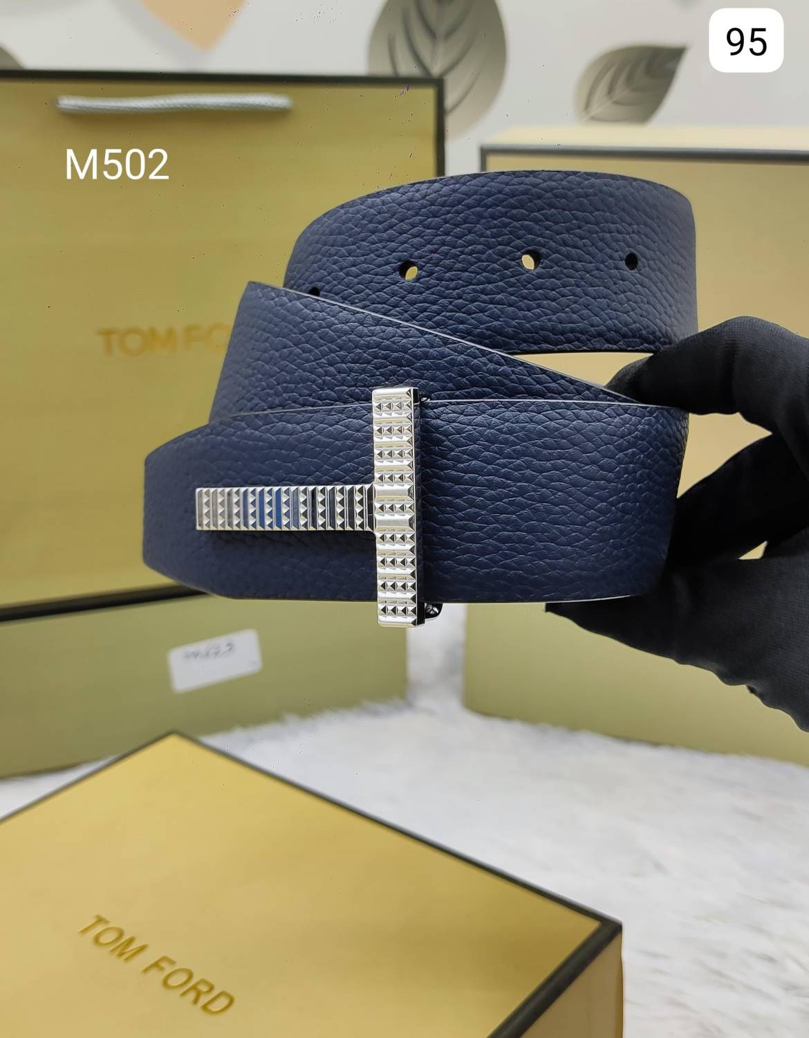 Tom Ford Silver & Blue Premium Quality Leather Belt-0