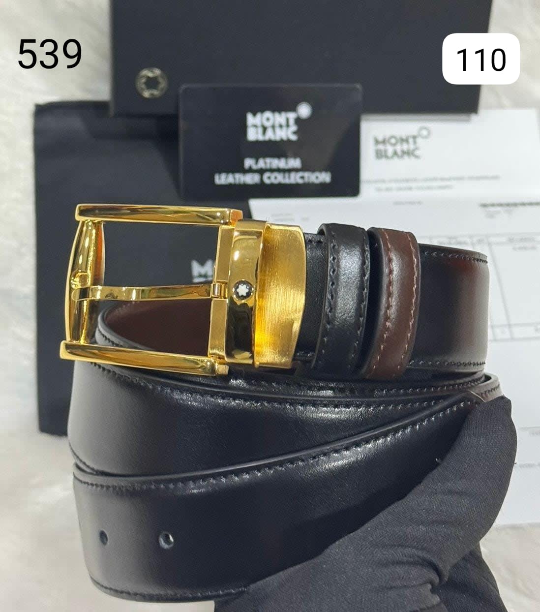 Mont Blanc Golden Premium Quality Leather Belt-0