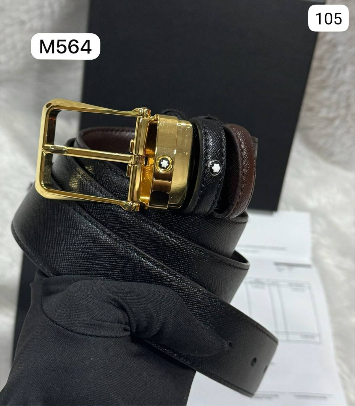 Mont Blanc Golden Premium Quality Leather Belt-0