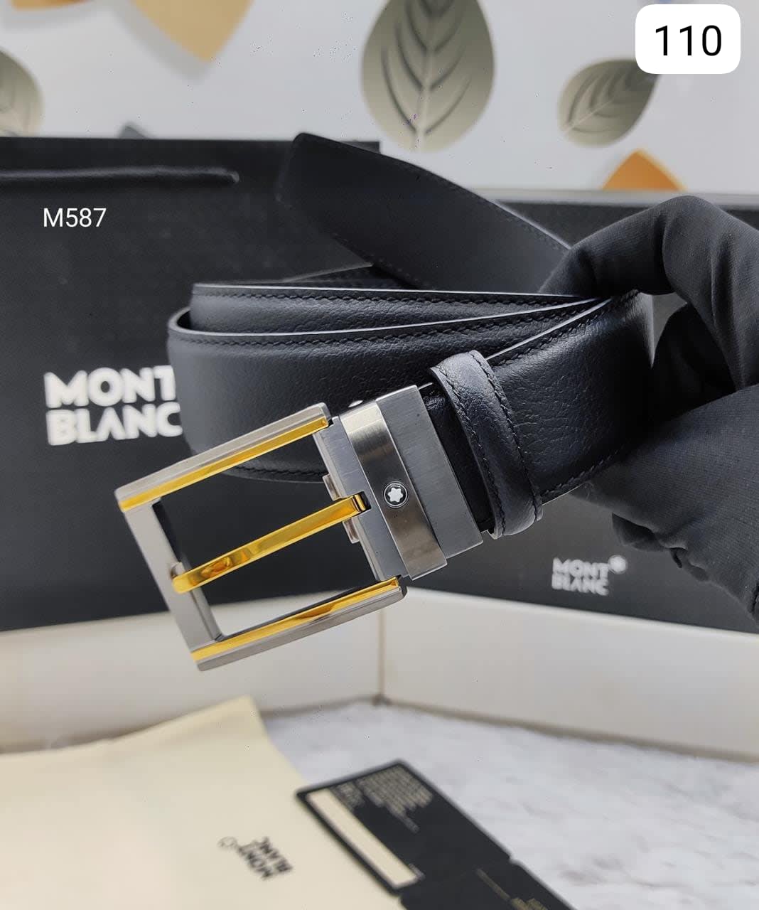 Mont Blanc Black Premium Quality Leather Belt-0
