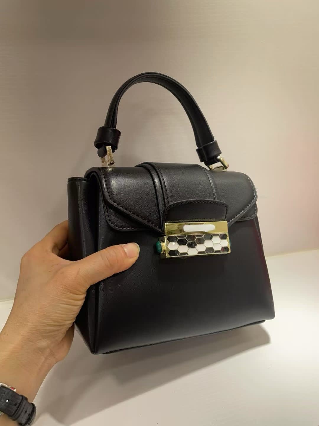 Bvlgari Serpenti Viper Top Handle Black Leather Bag-0