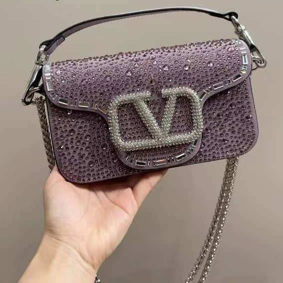 Valentino Garavani Locò Embroidered Purple Small Shoulder Bag-0