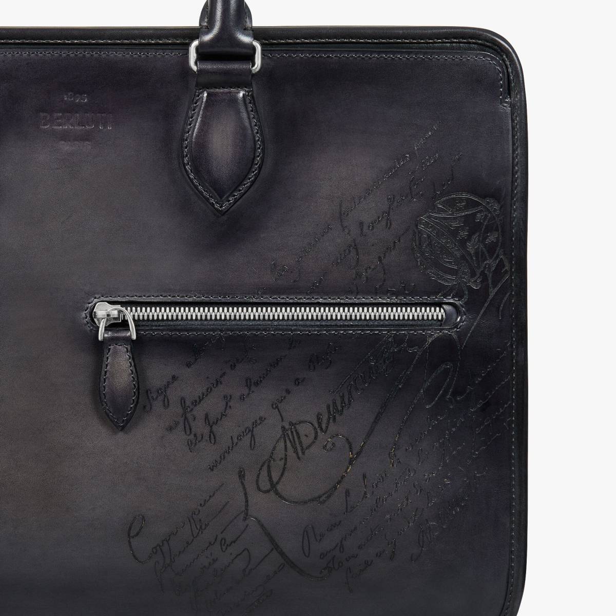 Un Jour Scritto Berluti Black Leather Briefcase-4