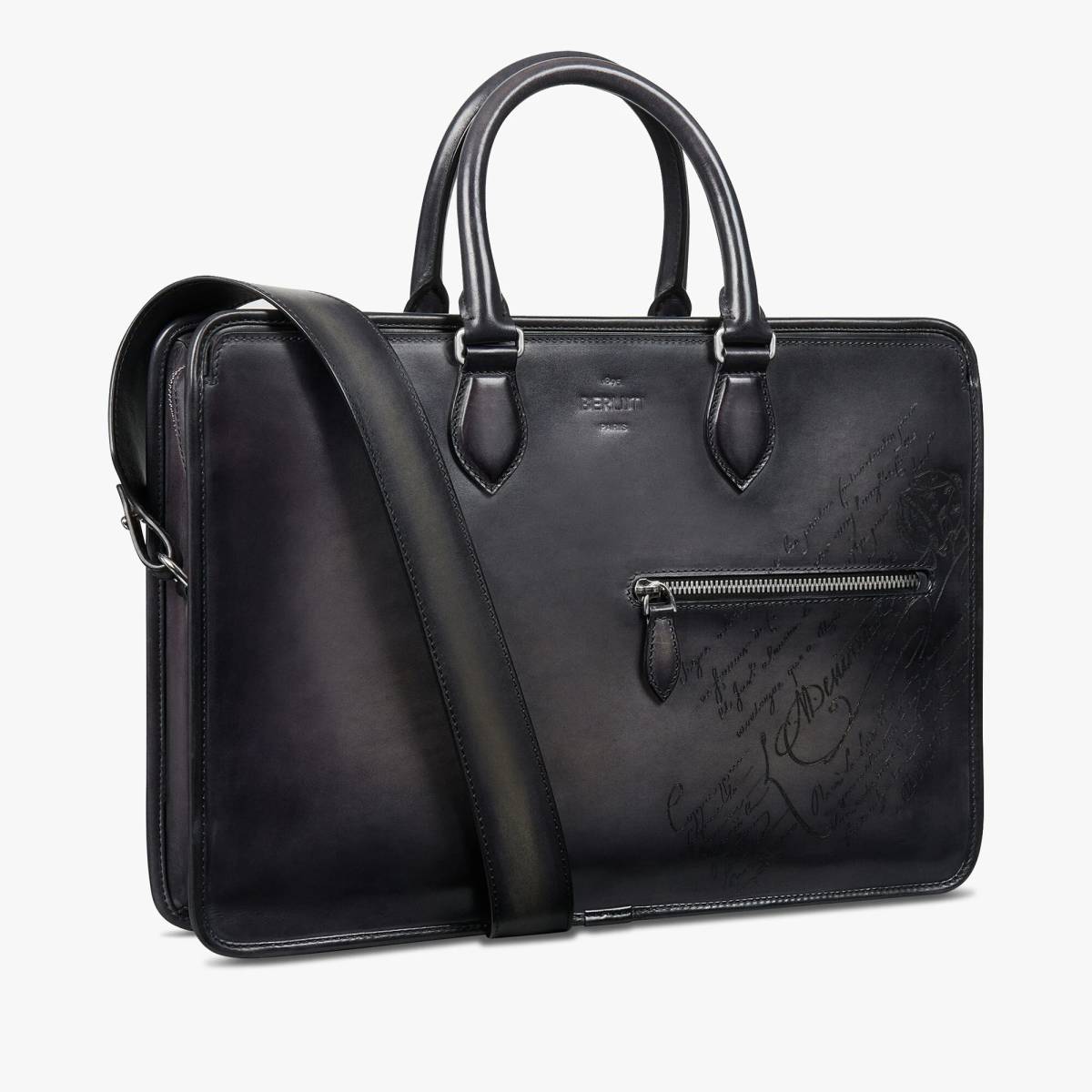 Un Jour Scritto Berluti Black Leather Briefcase-3