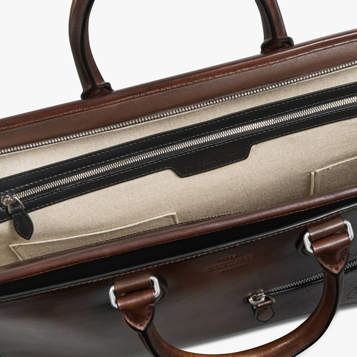 Un Jour Scritto Berluti Brown Leather Briefcase-5