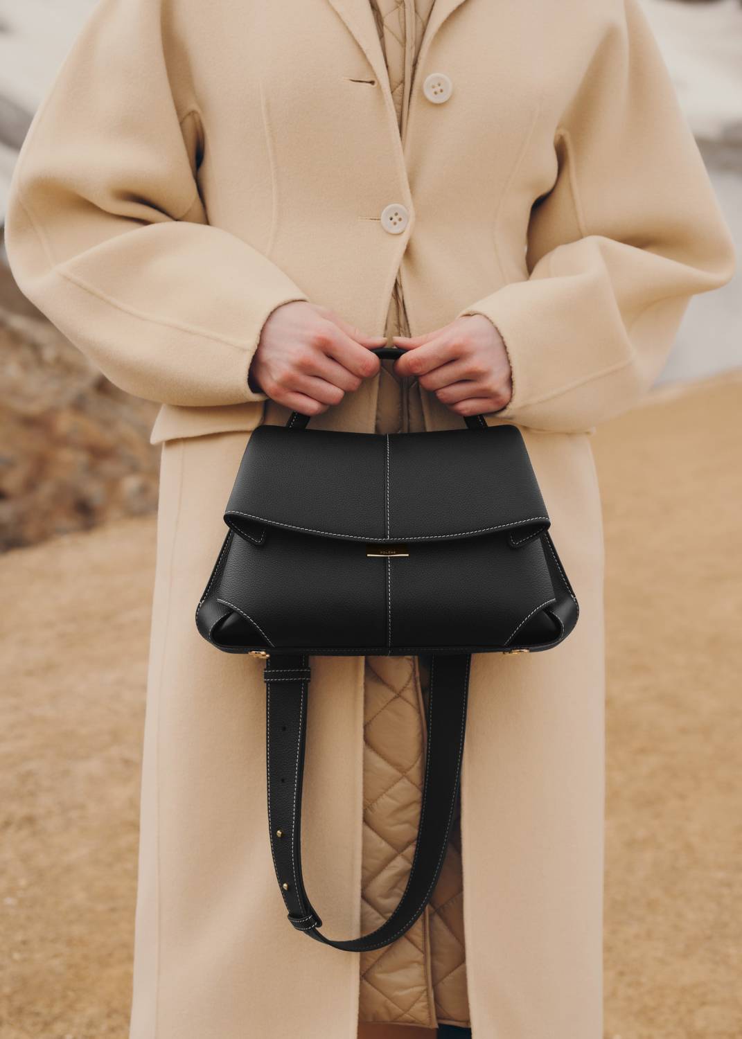 Polene Mokki Edition Textured Black Shoulder Bag-3