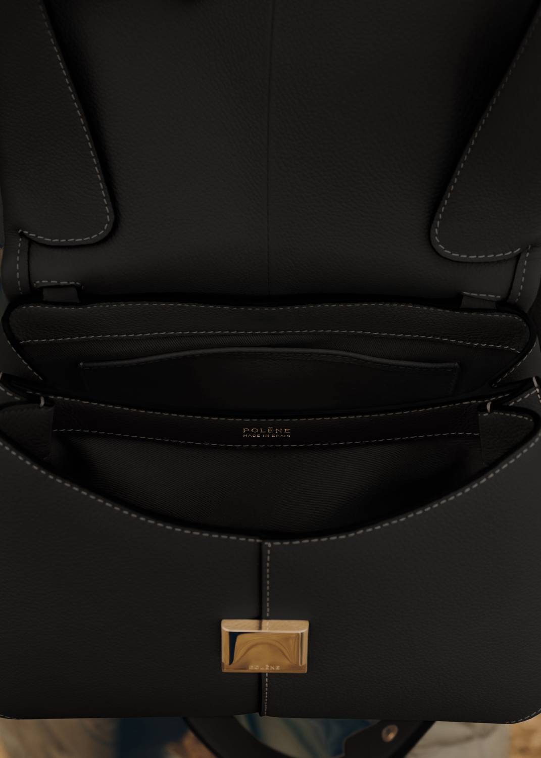 Polene Mokki Edition Textured Black Shoulder Bag-2